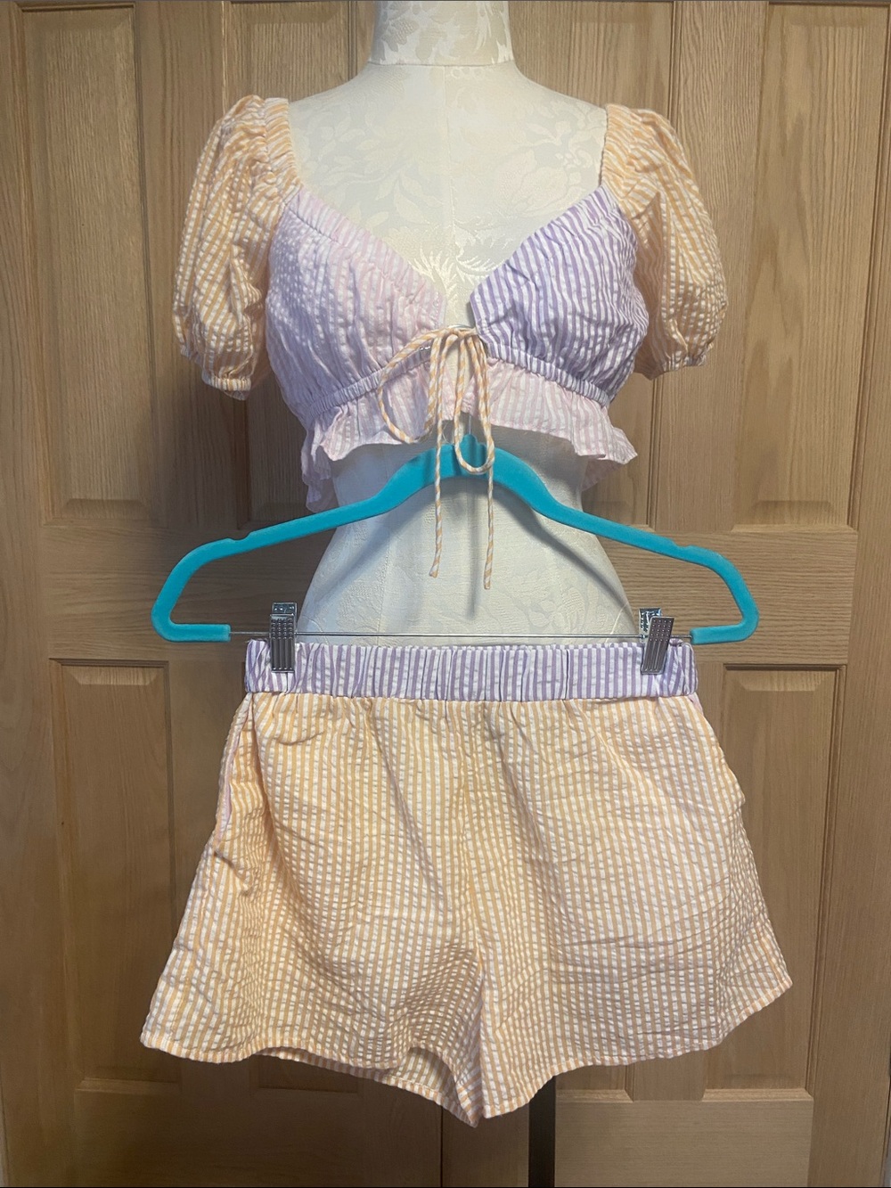 Blue Blush Lavender & White Striped Two-Piece Set